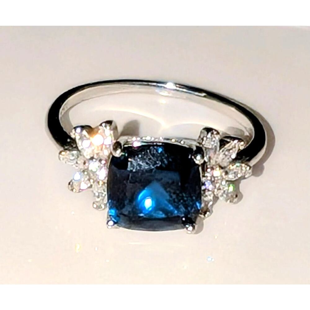 Womens Blue Topaz CZ Sterling Silver Engagement Ring Size 7 Stamped IBB CN 925